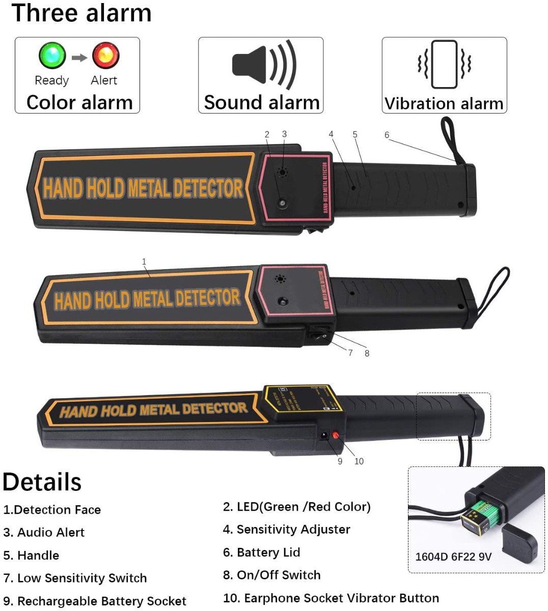 Varito High Sensitivity Hand Held Metal Detector Specification